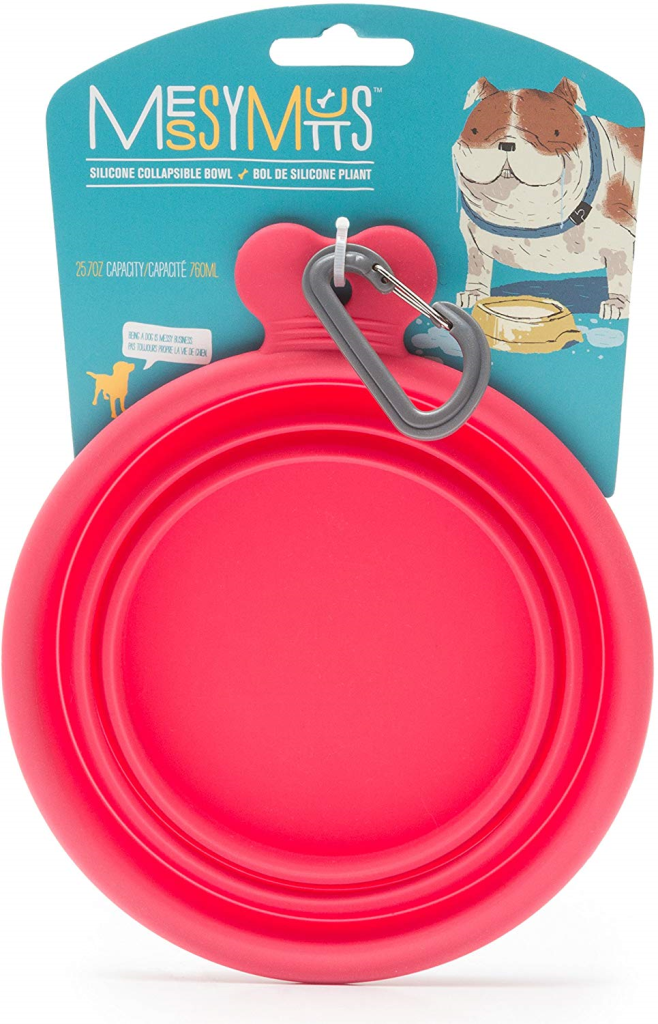 Messy Mutts Silicone Collapsible Travel Dog Bowl, Red, Large
