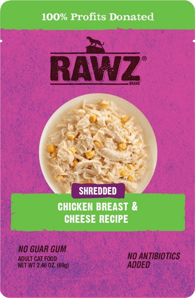 RAWZ Cat Shredded Chicken Breast & Cheese Recipe Wet Cat Food Pouch, 2.46-oz