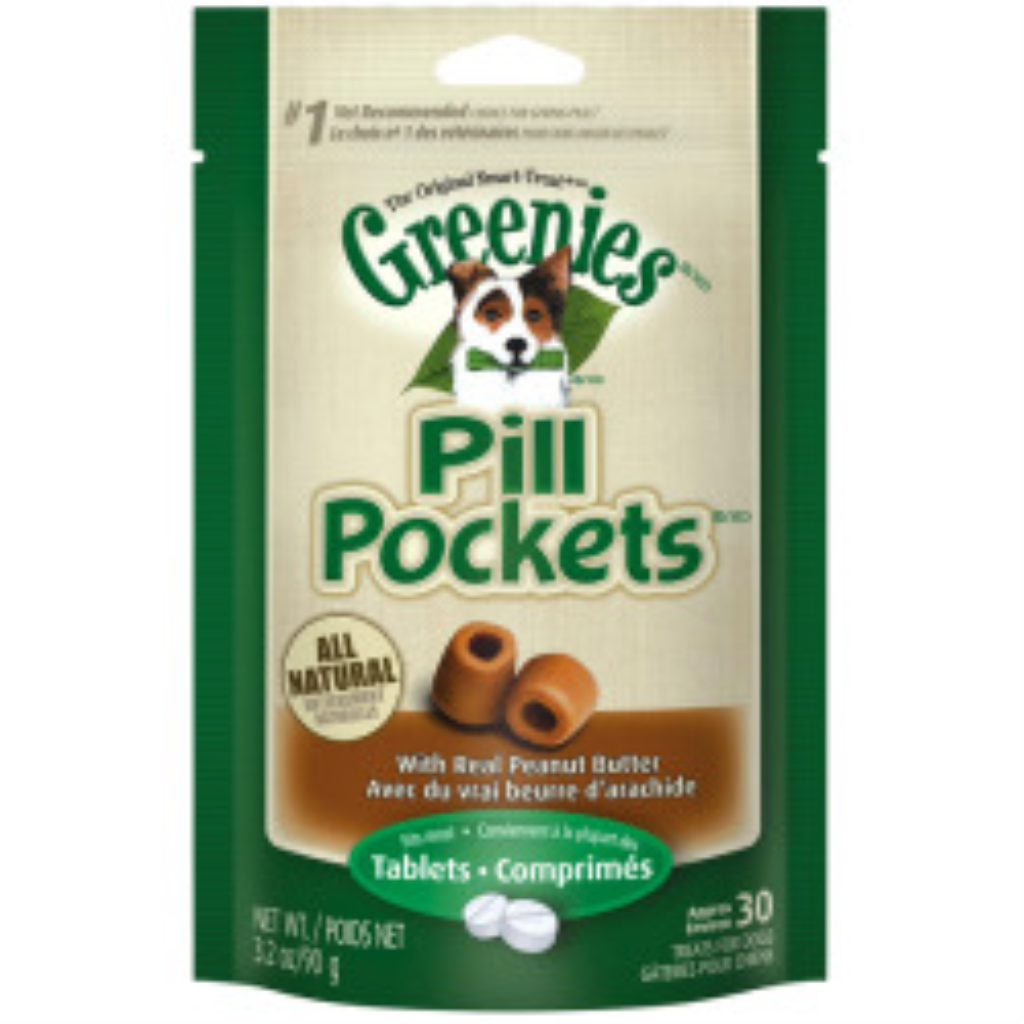 Greenies Pill Pockets Canine Tablets Real Peanut Butter Flavor Dog Treats, 30-count