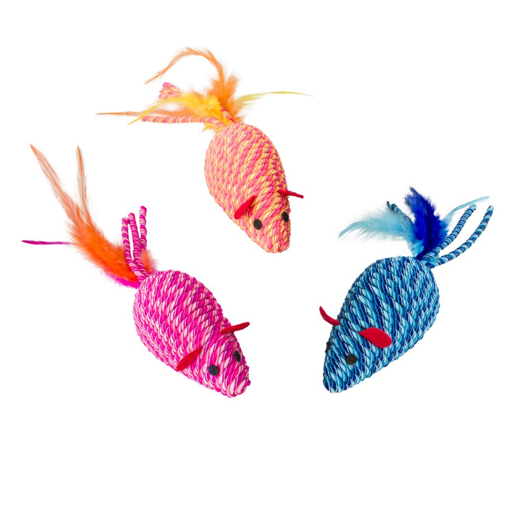 Ethical Pet Elasteez Mouse with Feathers Cat Toy, Assorted Colors