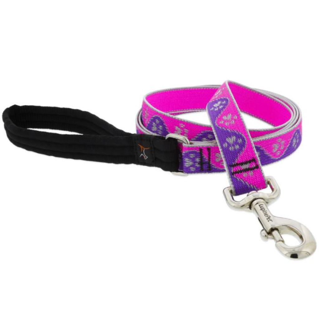 Lupine Pet High Lights Reflective Dog Leash, Pink Paws, 1-in x 6-ft