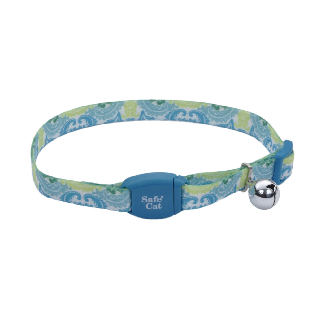 Safe Cat Adjustable Breakaway Cat Collar with Magnetic Buckle, Teal Peacock, 3/8-in x 8-in-12-in