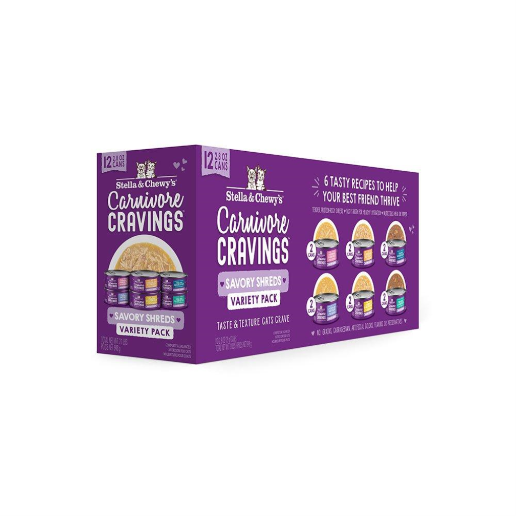 Stella & Chewy's Carnivore Cravings Savory Shreds Wet Cat Food Can Variety Pack, 2.8-oz, 12-pk