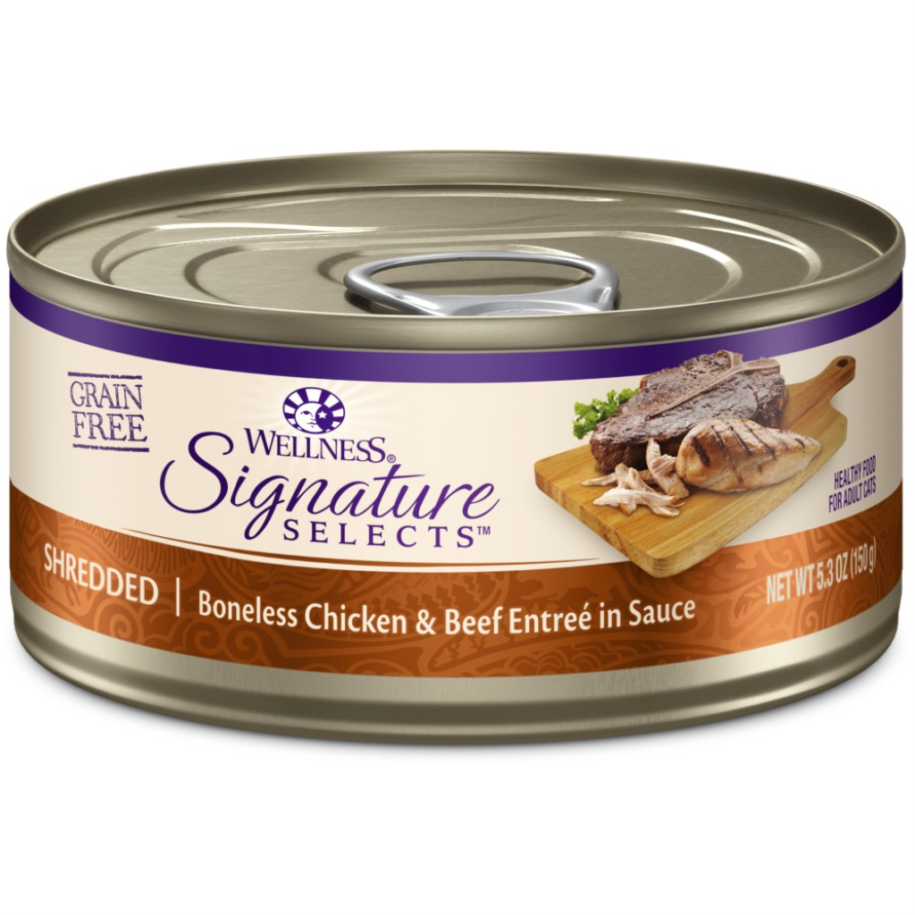 Wellness CORE Signature Selects Shredded Boneless Chicken & Beef Entree in Sauce Grain-Free Wet Cat Food Cans, 5.3-oz