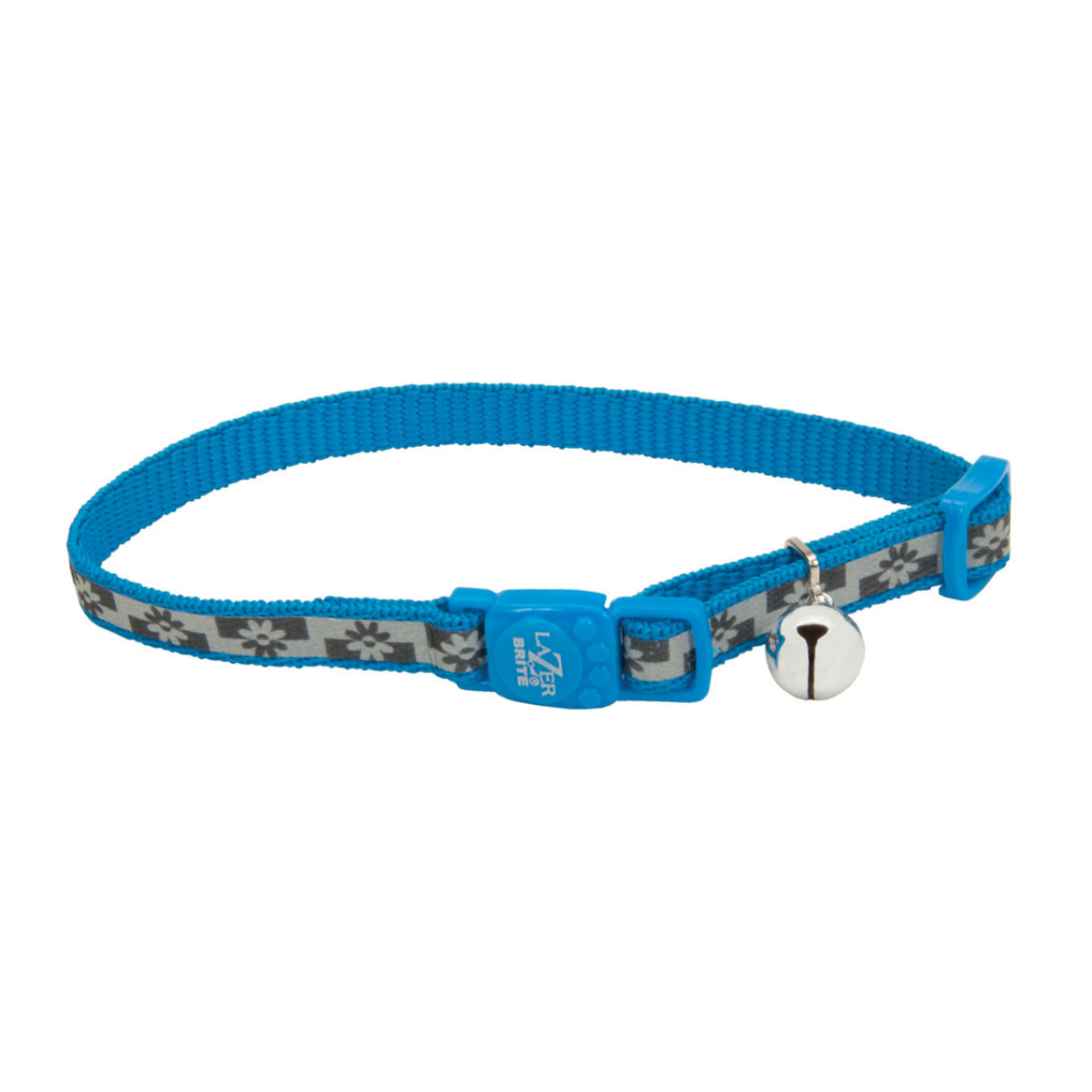 Lazer Brite Reflective Adjustable Breakaway Cat Collar, Blue Lagoon Flowers, 3/8-in