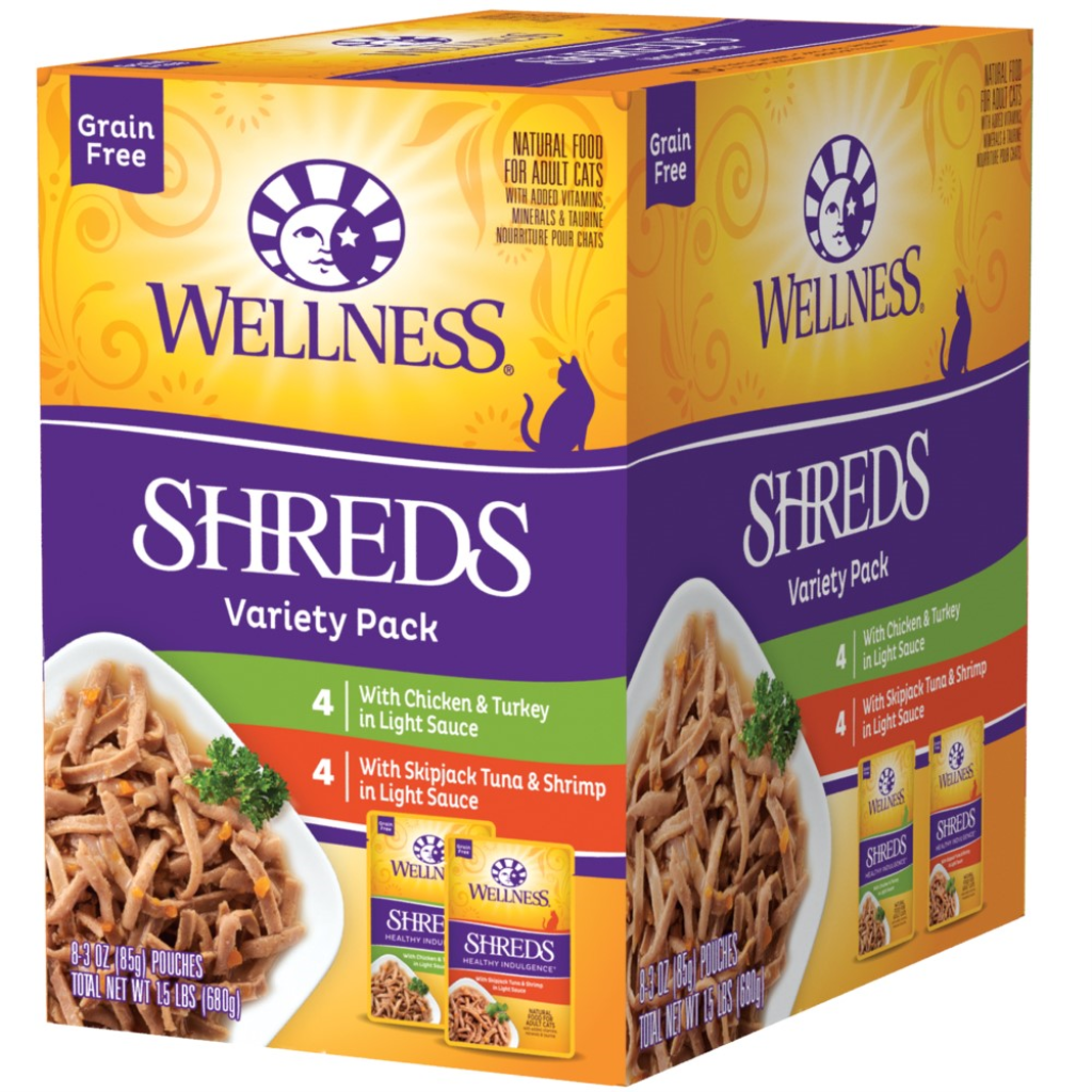 Wellness Healthy Indulgence Grain-Free Shreds Variety Pack Wet Cat Food Pouch, 3-oz, pack of 8