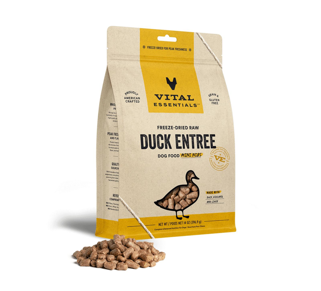 Vital Essentials Duck Entree Mini Nibs Freeze-Dried Raw Dog Food, 14-oz