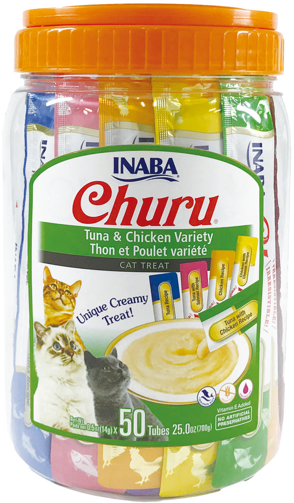 Inaba Churu Puree Tuna & Chicken Variety Pack Grain-Free Cat Treats, 50-pack