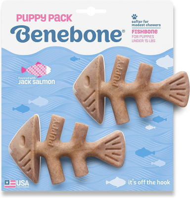Benebone Fishbone Jack Salmon Flavor Dog Toy, Puppy, 2-pk