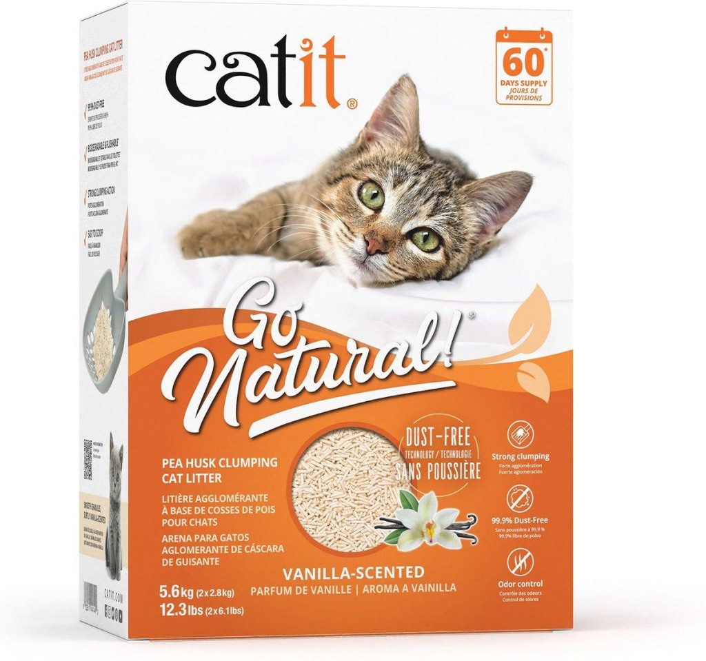 Catit Go Natural Pea Husk Vanilla Scented Clumping Cat Litter, 12.3-lb