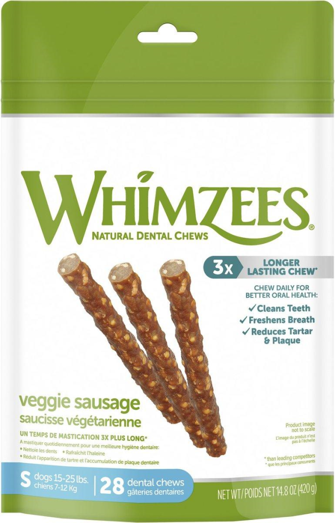 WHIMZEES Veggie Sausage Chews Packaged Dental Dog Treats, Small, 28-count