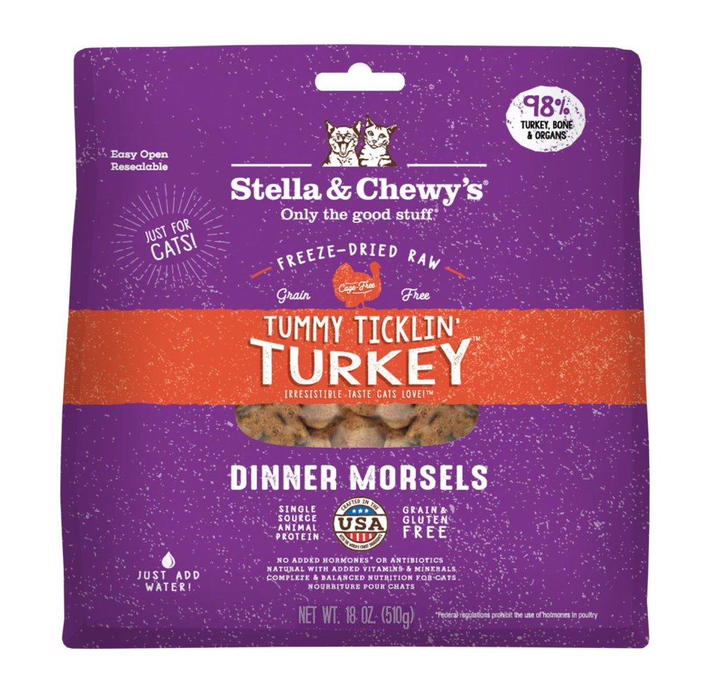 Stella & Chewy's Tummy Ticklin' Turkey Dinner Grain-Free Freeze-Dried Cat Food, 18-oz