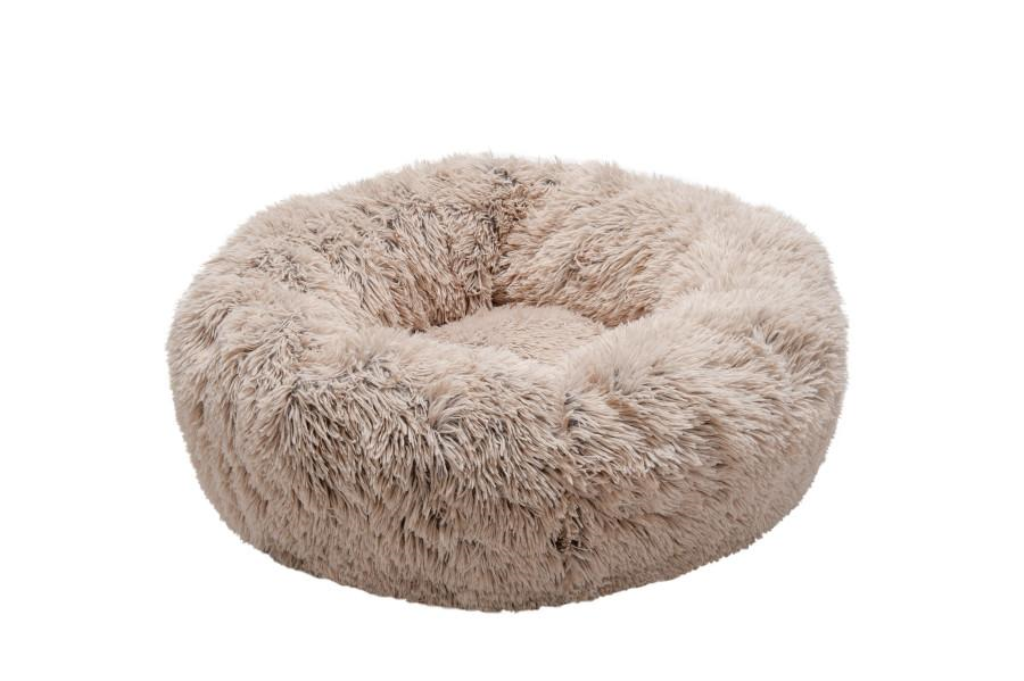 FurHaven Calming Cuddler Long Fur Donut Dog Bed, Taupe, Small