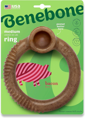 Benebone Ring Bacon Flavor Dog Toy, Medium