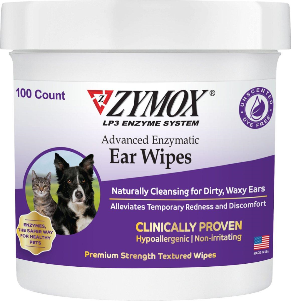 Zymox Advanced Enzymatic Dog & Cat Ear Wipes, 100-count