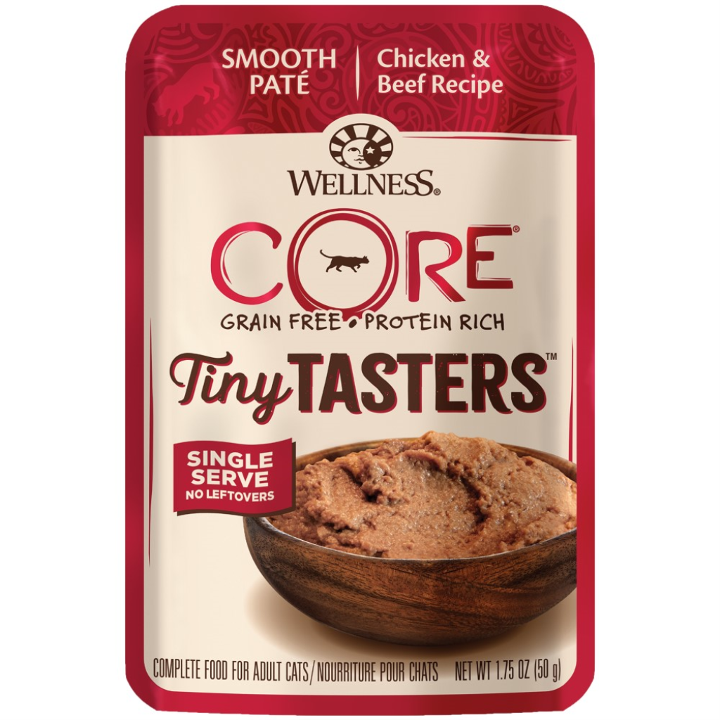 Wellness CORE Tiny Tasters Chicken & Beef Pate Grain-Free Cat Food Pouches, 1.75-oz