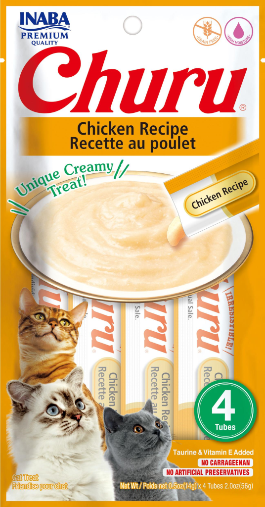 Inaba Churu Puree Chicken Recipe Grain-Free Cat Treats, 2-oz