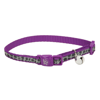 Lazer Brite Reflective Adjustable Breakaway Cat Collar, Purple Animal Print, 3/8-in
