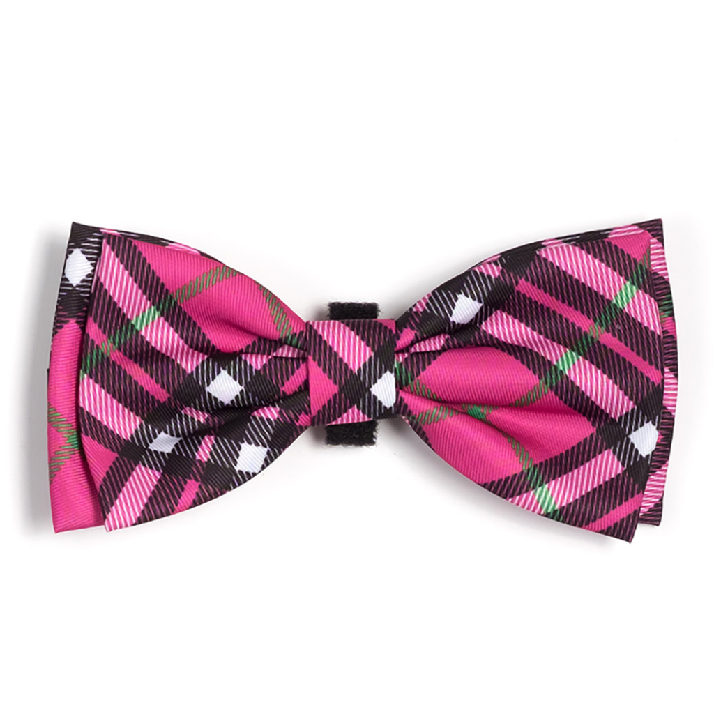 The Worthy Dog Bow Tie, Bias Plaid Hot Pink, Large
