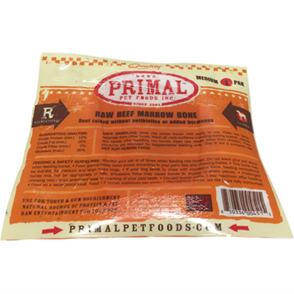 Primal Raw Beef Marrow Bone Raw Frozen Dog Treat, Medium, 1-pk