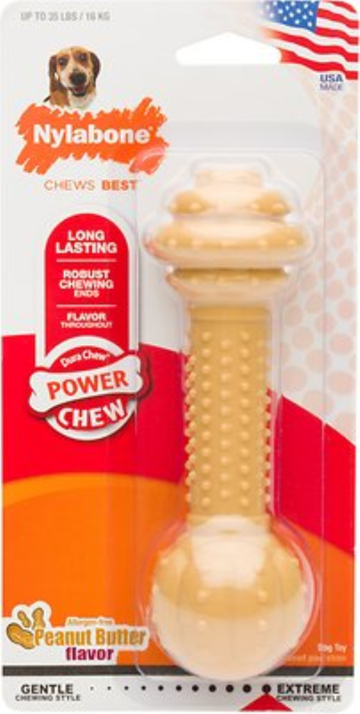 Nylabone DuraChew Barbell Peanut Butter Flavor Dog Chewy Toy, Medium/Large