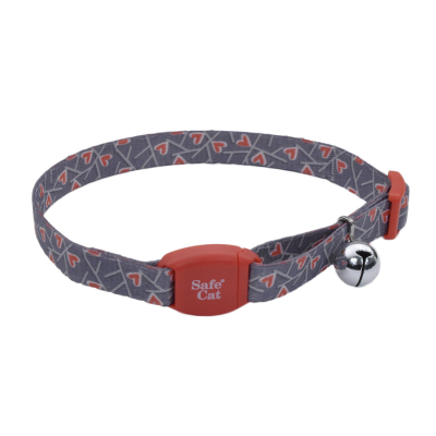Safe Cat Adjustable Breakaway Cat Collar with Magnetic Buckle, Salmon Heart Charcoal, 3/8-in x 8-in-12-in