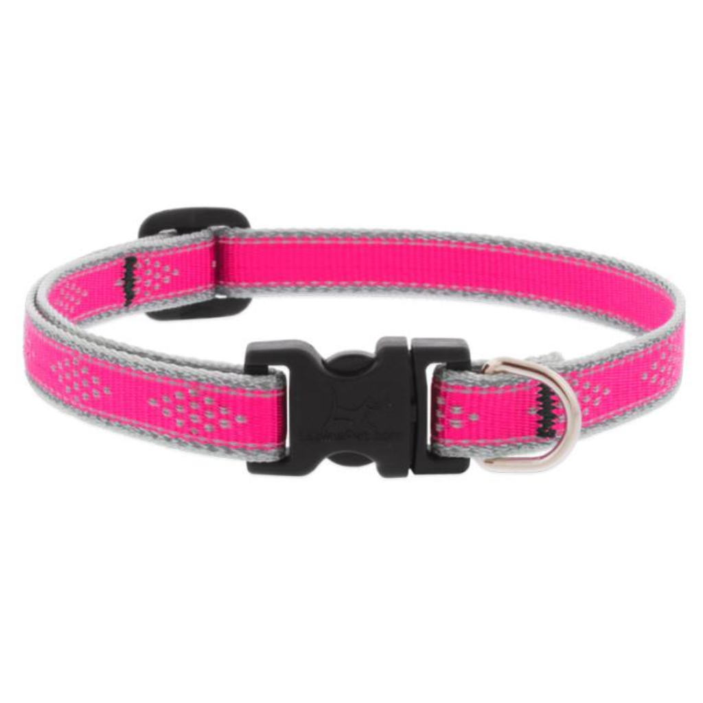 Lupine Pet High Lights Reflective Adjustable Dog Collar, Pink Diamond, 1-in x 16-28-in
