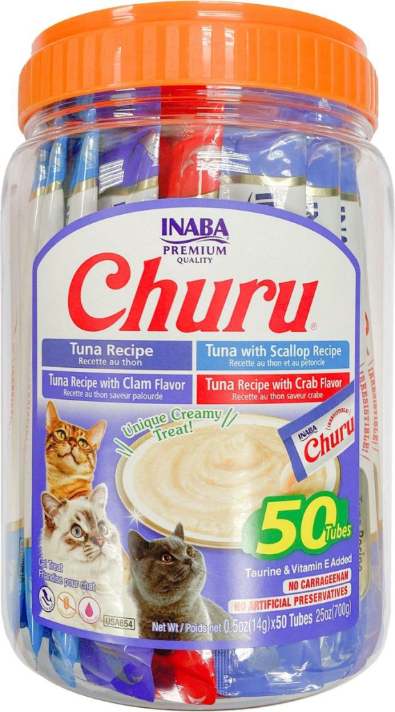 Inaba Churu Tuna & Seafood Creamy Puree Variety Pack Grain-Free Cat Treats, 50-pk