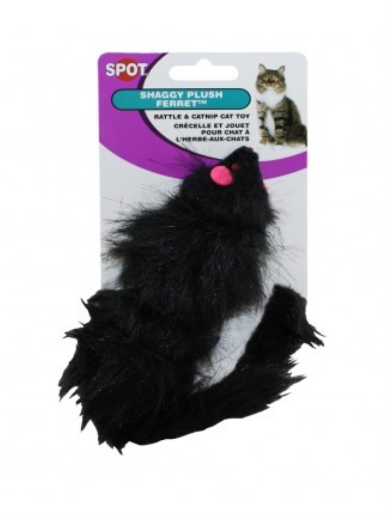 Ethical Pet Spot Shaggy Plush Ferret Rattle & Catnip Cat Toy, 5-in