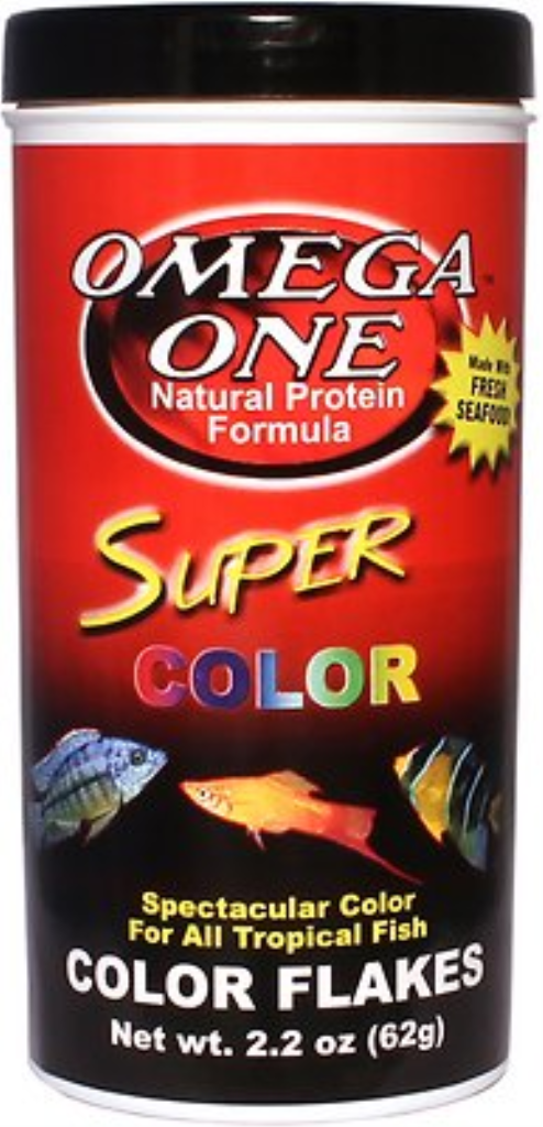 Omega One Super Color Flakes Tropical Fish Food, 2.2-oz jar