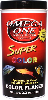 Omega One Super Color Flakes Tropical Fish Food, 2.2-oz jar