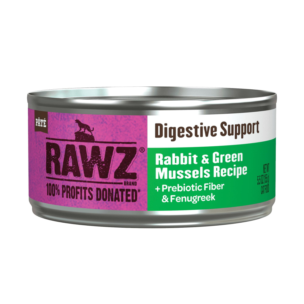 RAWZ Digestive Support Rabbit & Green Mussels Wet Cat Food Can, 5.5-oz