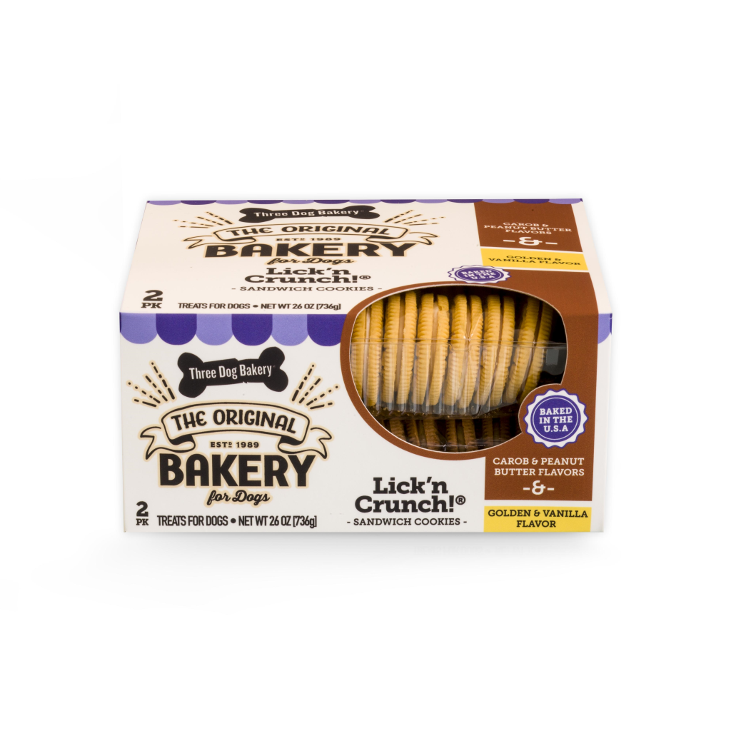 Three Dog Bakery Lick'n Crunch Carob/Peanut Butter & Golden/Vanilla Dog Treats, 26-oz