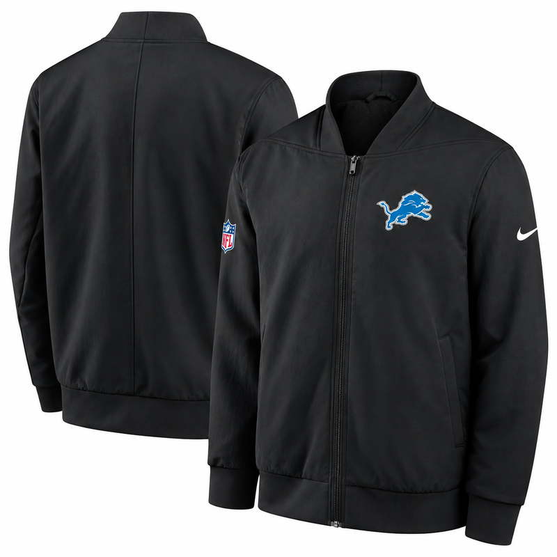 Detroit Lions Nike Powerful Blocking Full Zip Bomber Jacket - Black