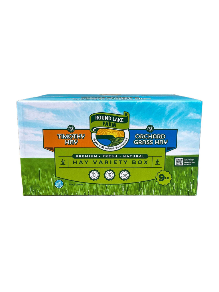 Round Lake Farm Premium Timothy & Orchard Grass Hay Variety Box for Small Animals, 9-lb