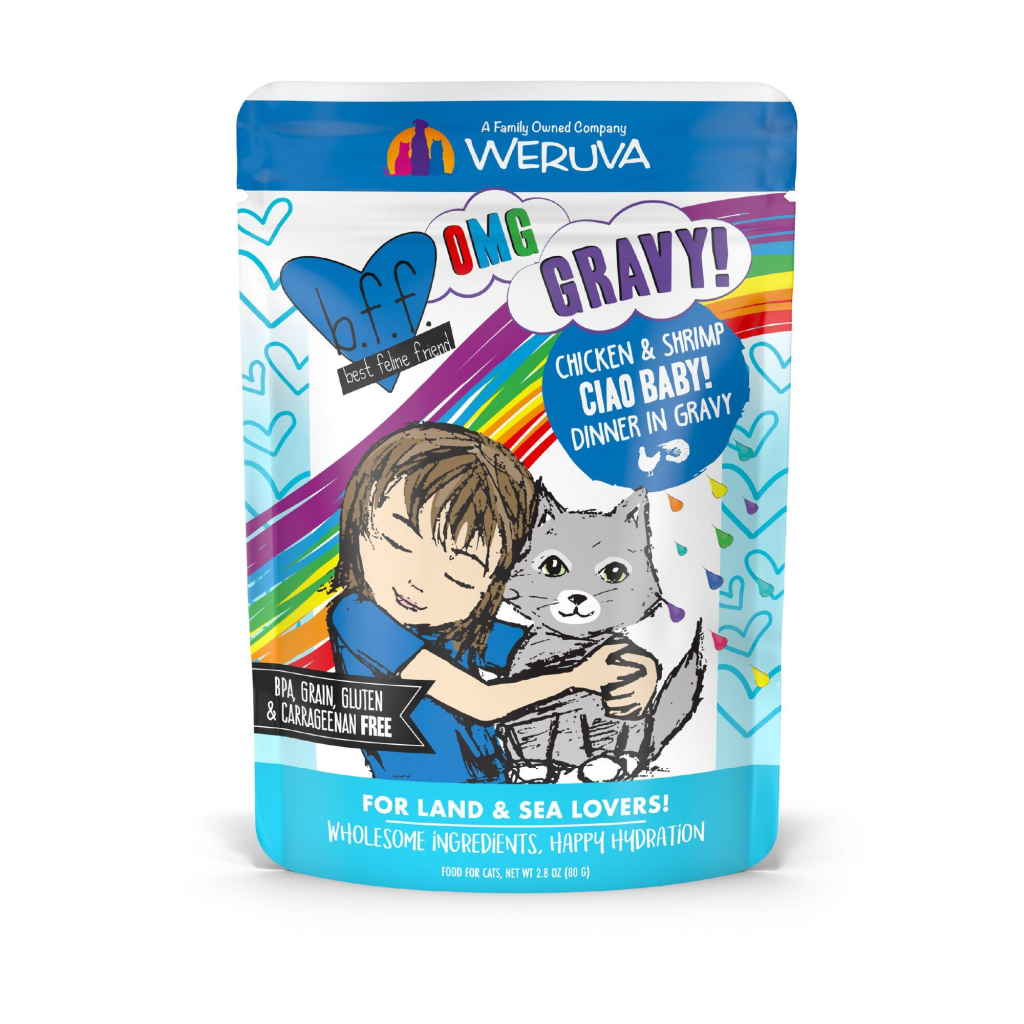 BFF OMG GRAVY Chicken & Shrimp Ciao Baby! Dinner in Gravy Wet Cat Food Pouch, 2.8-oz