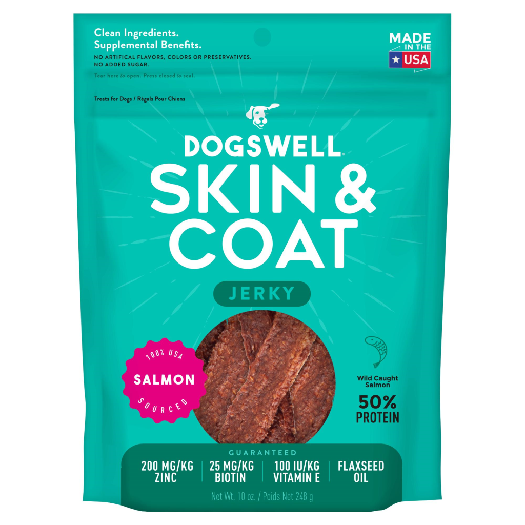 Dogswell Skin & Coat Grain-Free Salmon Jerky Treat, 10-oz