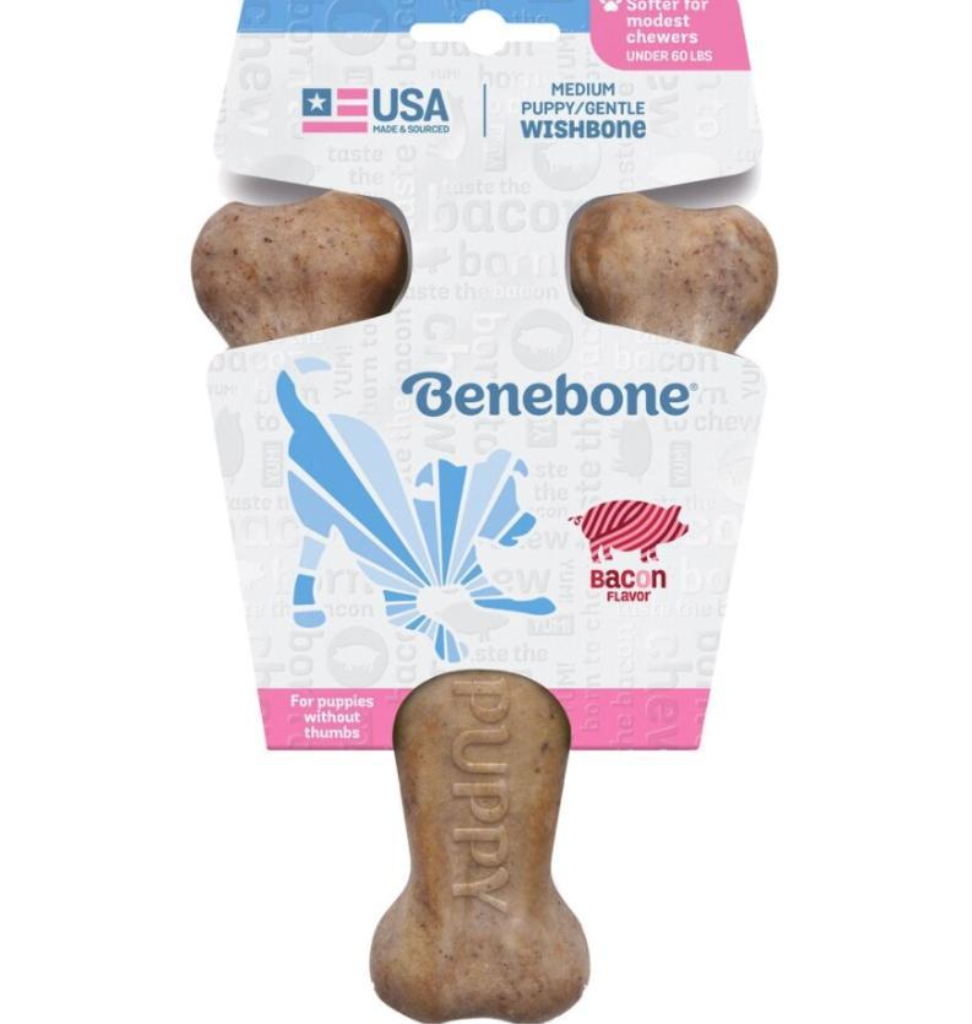Benebone Wishbone Bacon Flavored Puppy/Gentle Dog Toy, Medium