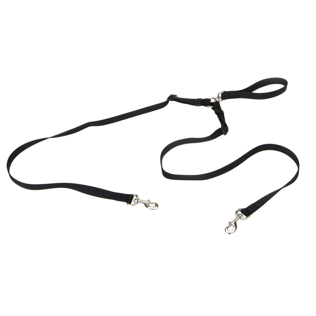 Coastal Two Dog Walker Tangle-Free Adjustable Dog Leash, Black, 5/8-in x 4-ft