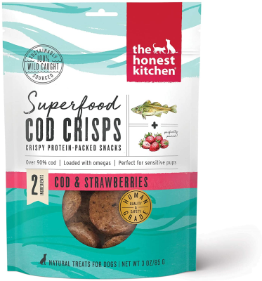 The Honest Kitchen Superfood Cod Crisps Cod & Strawberries Dog Treats, 3-oz