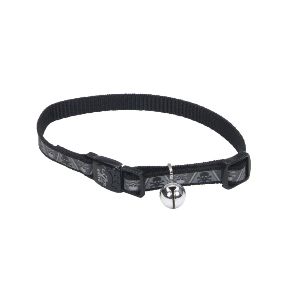 Lazer Brite Reflective Adjustable Breakaway Cat Collar, Skulls & Cross Bones