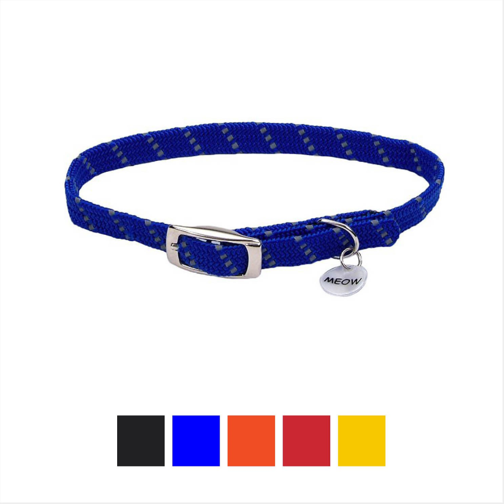 ElastaCat Reflective Safety Stretch Cat Collar, Blue, 10-in