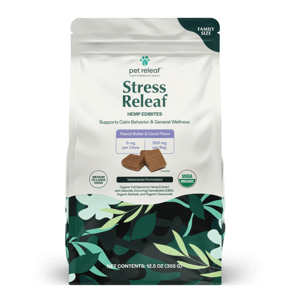 Pet Releaf Stress Releaf Edibites Peanut Butter & Carob Alternative Supplement for Medium to Large Dogs, Family Size, 12.5-oz