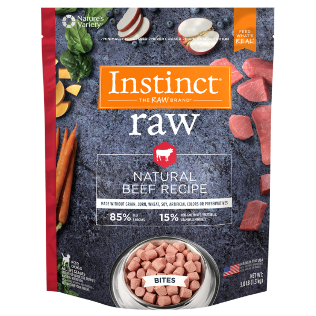 Instinct Frozen Raw Bites Grain-Free Real Beef Recipe Dog Food, 3-lb
