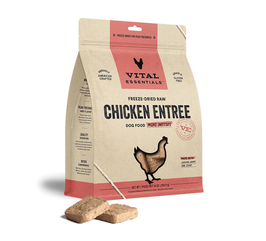 Vital Essentials Chicken Entree Mini Patties Freeze-Dried Raw Dog Food, 14-oz