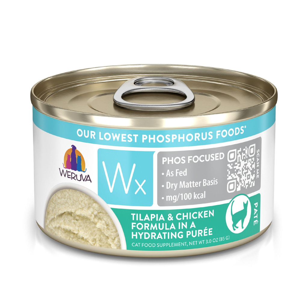 Weruva Wx Phos Focused Tilapia & Chicken Formula in a Hydrating Puree Wet Cat Food Can, 3-oz