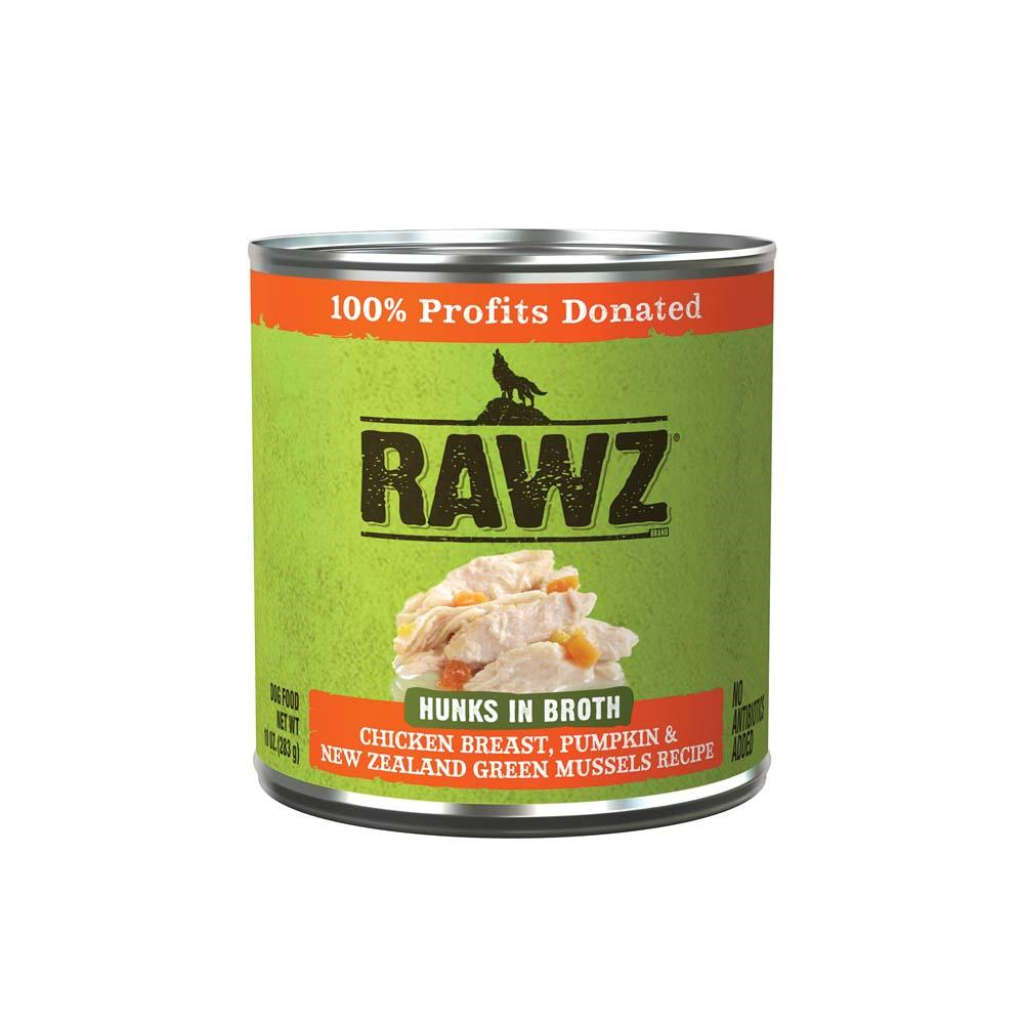 RAWZ Hunks in Broth Chicken Breast, Pumpkin & New Zealand Green Mussels Wet Dog Food Can, 10-oz