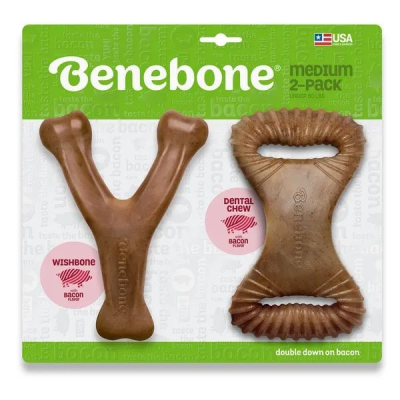 Benebone Wishbone & Dental Chew Dog Toy, Medium, 2-pk