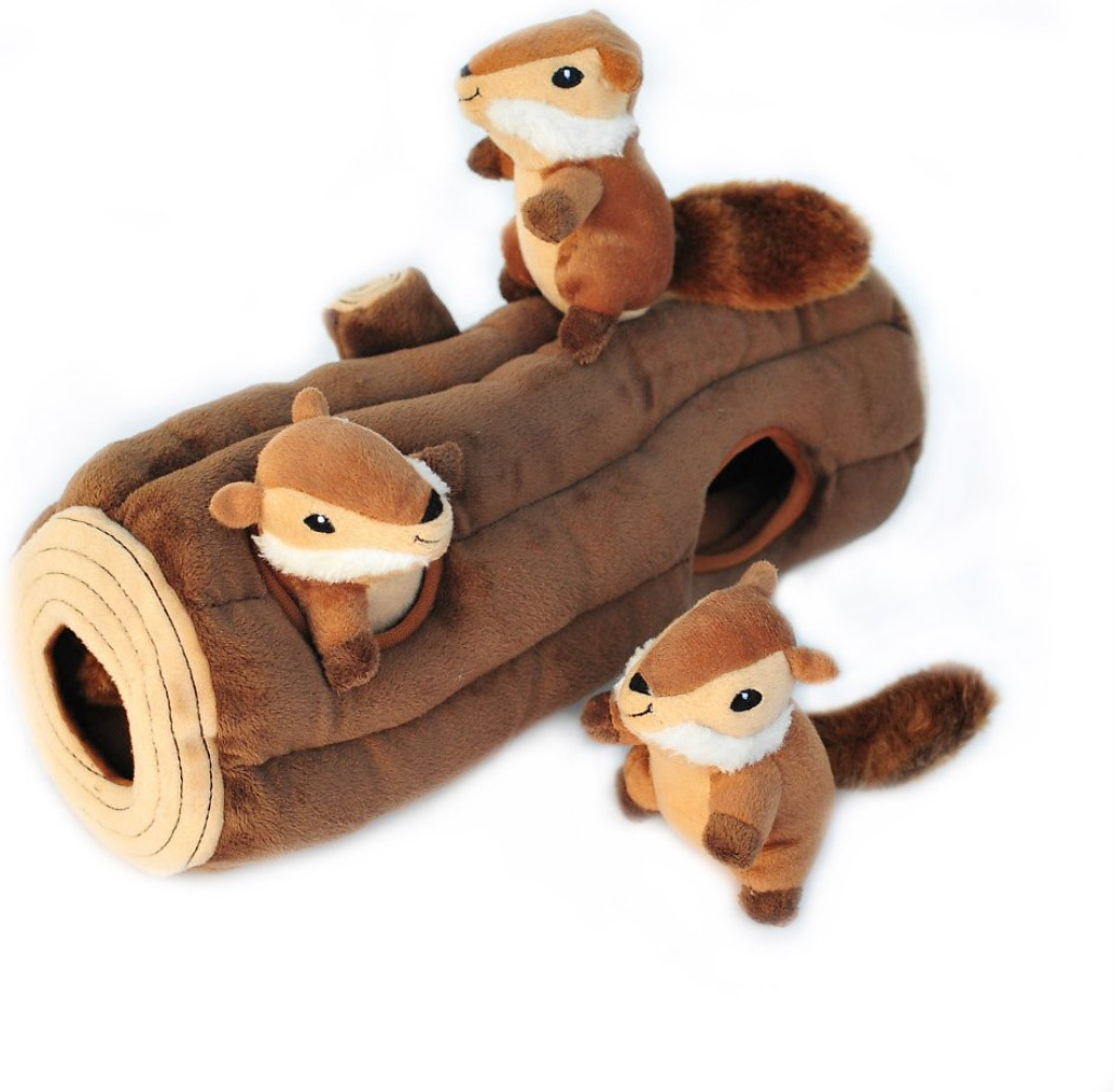 ZippyPaws Zippy Burrow Log with 3 Chipmunks Dog Toy