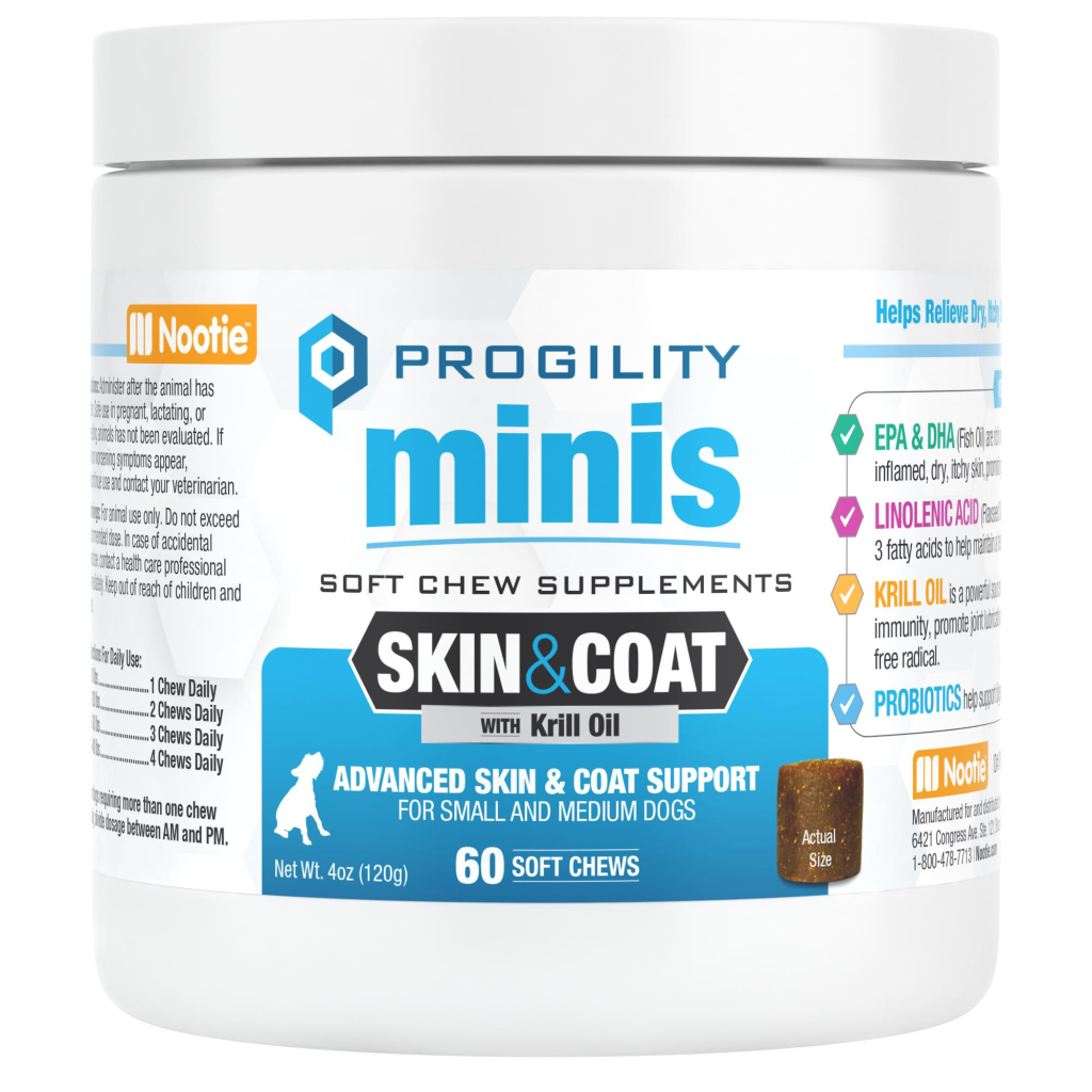 Nootie Progility Minis Skin & Coat Soft Chews Supplement for Small & Medium Dogs, 60-count